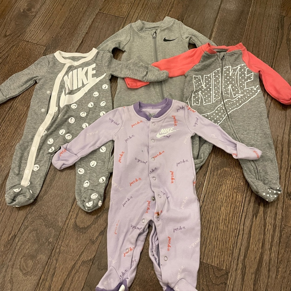 Nike Kids Footies Sleeper Lot- Gray, Pink, and Purple Neeborn